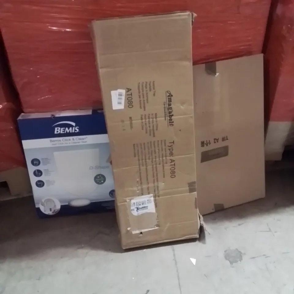 PALLET OF ASSORTED HOUSEHOLD GOODS AND PRODUCTS TO INCLUDE;ANIMAL TRAP,TOILET SEAT,PICTURE FRAME 