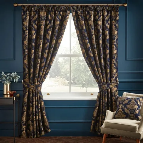 BAGGED SHIRAZ FLORAL DAMASK PENCIL PLEAT CURTAINS