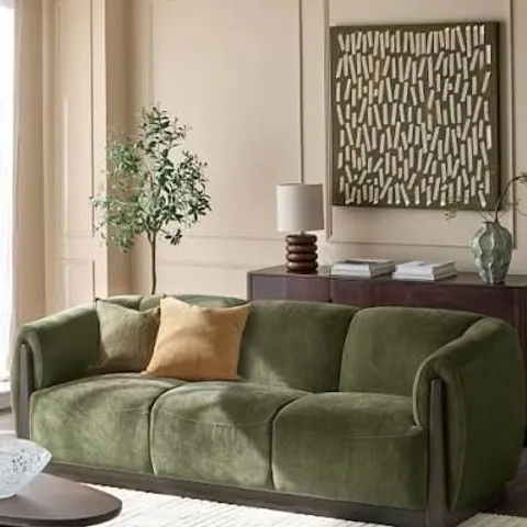BOXED DANETTI VALENTINA 3 SEATER SOFA IN OLIVE GREEN SIGNATURE VELVET
