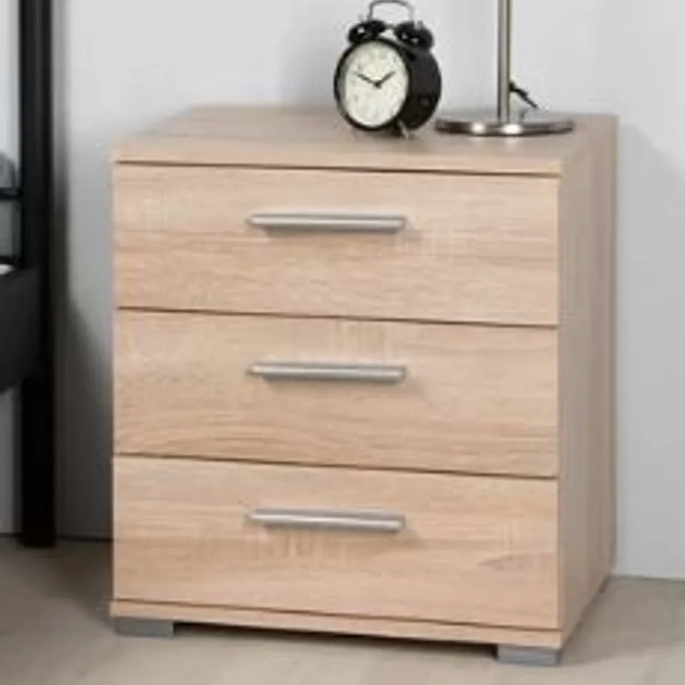 BRAND NEW BOXED ELORA 3 BEDSIDE TABLE SONOMA OAK