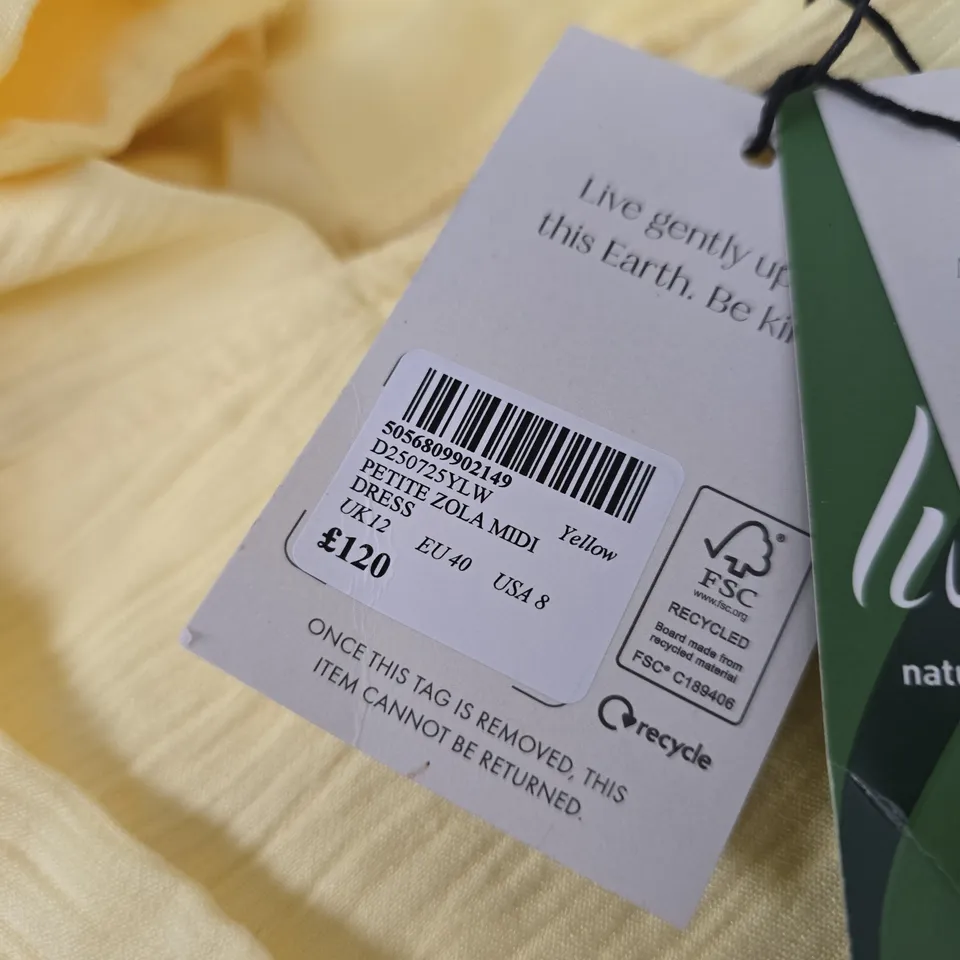 NOBODY'S CHILD YELLOW PETITE ZOLA MIDI DRESS UK12
