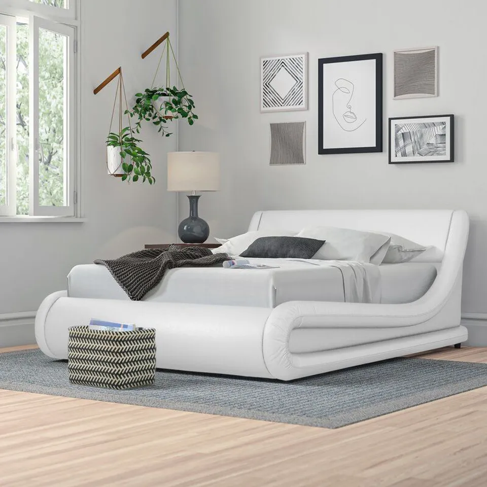 BOXED KYARA WHITE UPHOLSTERED OTTOMAN BED (3 BOXES)