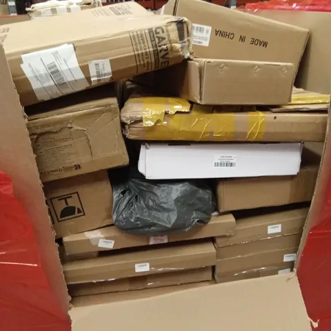 PALLET OF ASSORTED HOUSEHOLD GOODS AND PRODUCTS TO INCLUDE; SHOWER MIXER SYSTEM, CEILING FANS WITH LIGHT, BOXED FURNITURE ETC