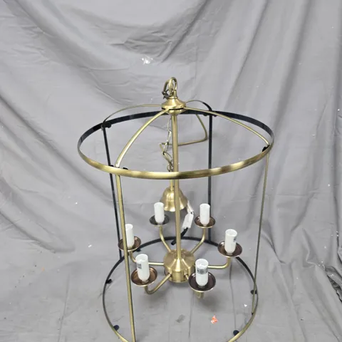 BRASS & BLACK CHANDELIER FRAME WITH SIX CANDLE-STYLE BULBS