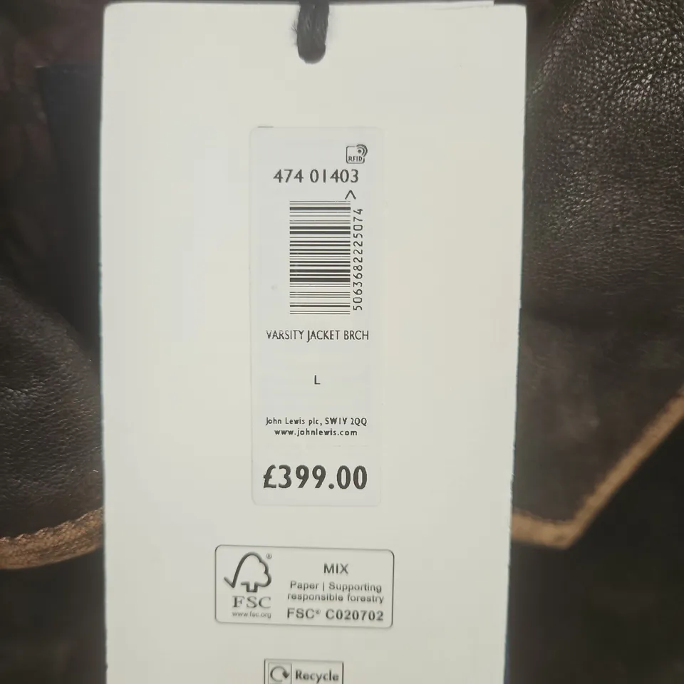 JOHN LEWIS LABRUM VARSITY JACKET IN BROWN - L