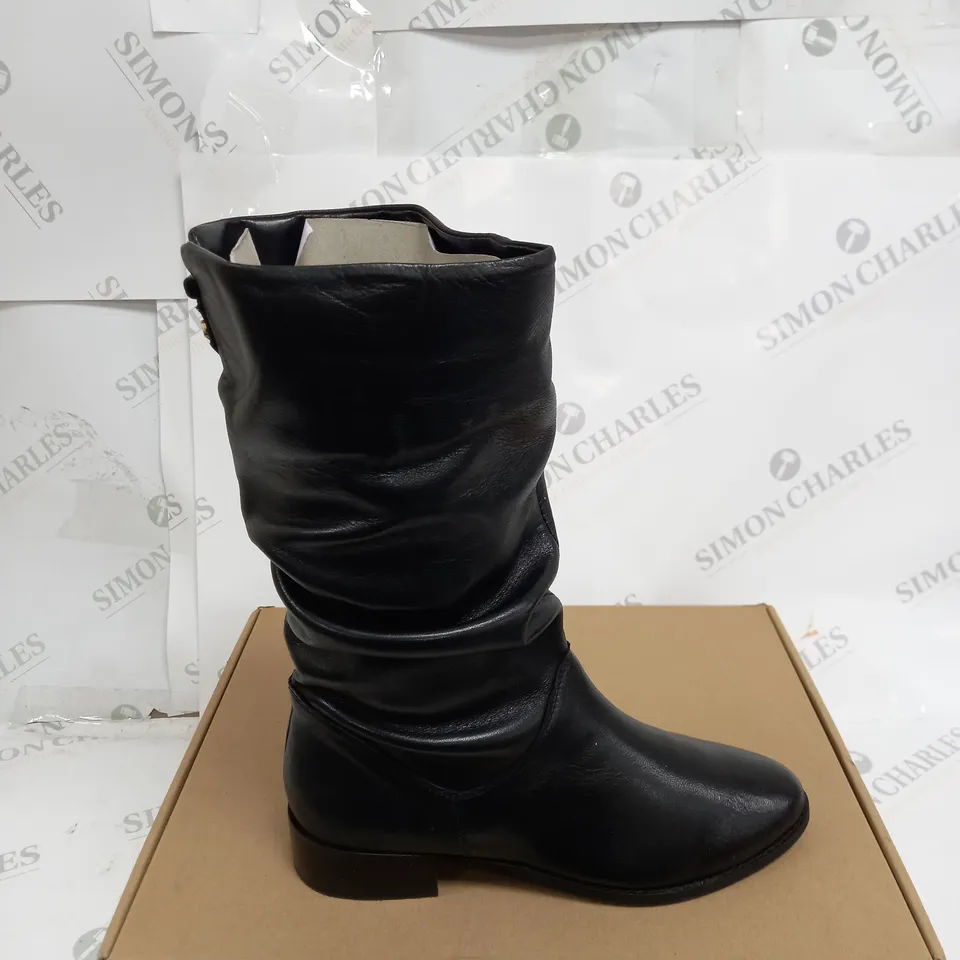 DUNE LEATHER RUCHED CALF BOOTS IN BLACK SIZE 5
