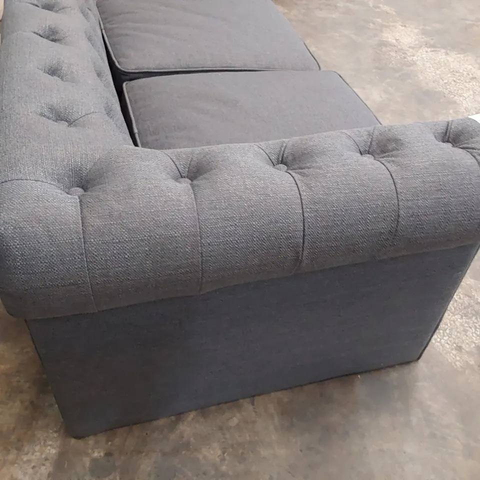 DESIGNER THREE SEATER CHESTERFIELD SOFA GREY FABRIC 