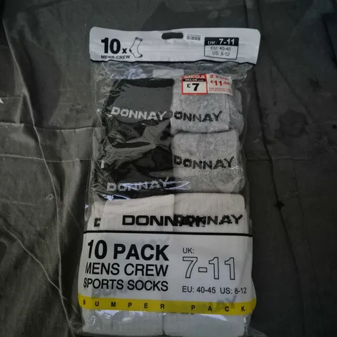 DONNAY 10 PACK MEN'S CREW SOCKS – UK SIZE 7-11
