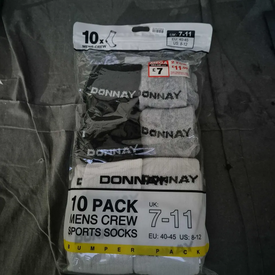 DONNAY 10 PACK MEN'S CREW SOCKS – UK SIZE 7-11
