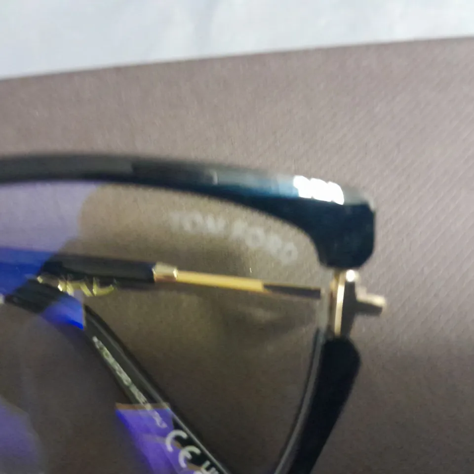 BOXED PAIR OF TOM FORD BLACK AND GOLD GLASSES