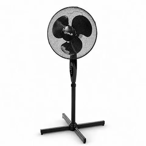 BOXED 16" OSCILLATING BLACK EXTENDABLE FREE STANDING PEDESTAL FAN