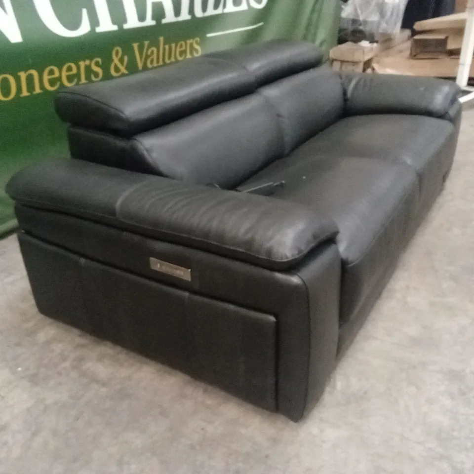 QUALITY DESIGNER ITALIAN MADE 3 SEATER LEATHER ELECTRIC RECLINER SOFA - BLACK