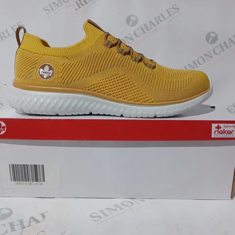 BOXED PAIR OF RIEKER ANTISTRESS TRAINERS IN YELLOW W. GLITTER EFFECT SIZE 7.5
