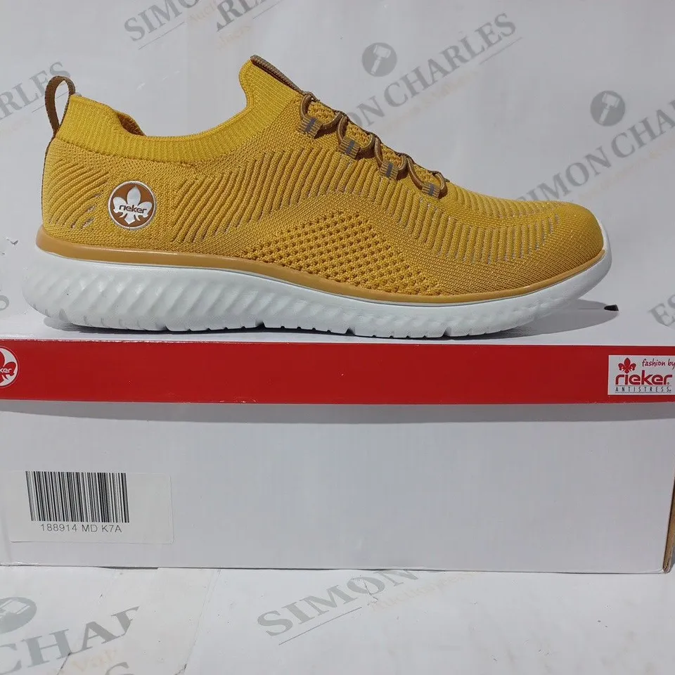 BOXED PAIR OF RIEKER ANTISTRESS TRAINERS IN YELLOW W. GLITTER EFFECT SIZE 7.5