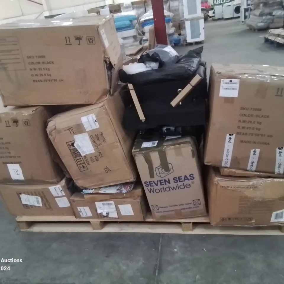 PALLET CONTAINING VARIOUS INCOMPLETE BOXED FURNITURE PARTS AND OTHER HOUSEHOLD ITEMS ETC.