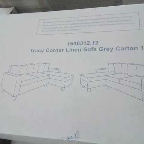 BOXED MITZI 2-PIECE GREY CORNER LINEN SOFA (2 BOXES)