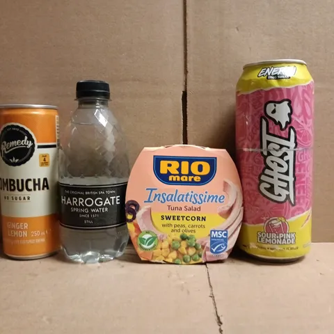 APPROXIMATELY 10 ASSORTED FOOD AND DRINK ITEMS TO INCLUDE GHOST, KOMBUCHA, ETC