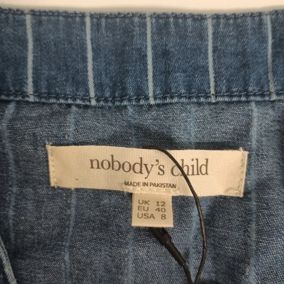UK 12 NOBODY'S CHILD BLUE DENIM SLEEVELESS PINSTRIPE