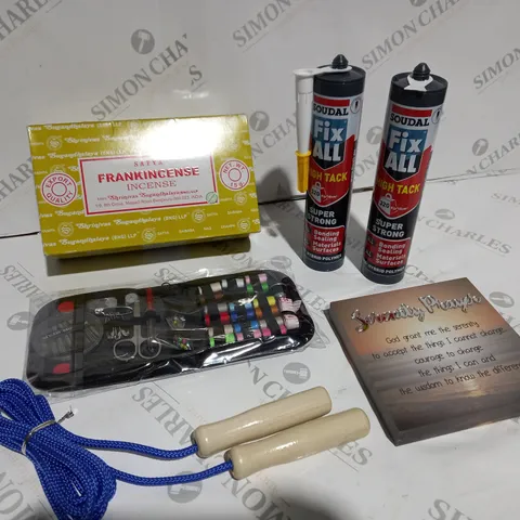 BOX OF ITEMS APPROXIMATELY 15 ITEMS TO INCLUDE FRANKINCENSE INCENSE, SUPER STRONG BONDAGE SEALING, SEWING KIT ETC