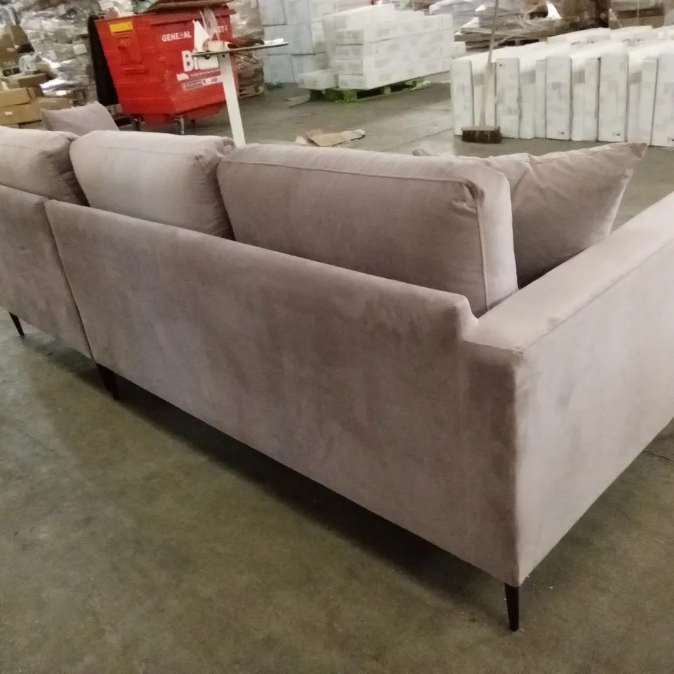 DESIGNER 3 SEATER VELVET CHAISE SOFA - LILAC