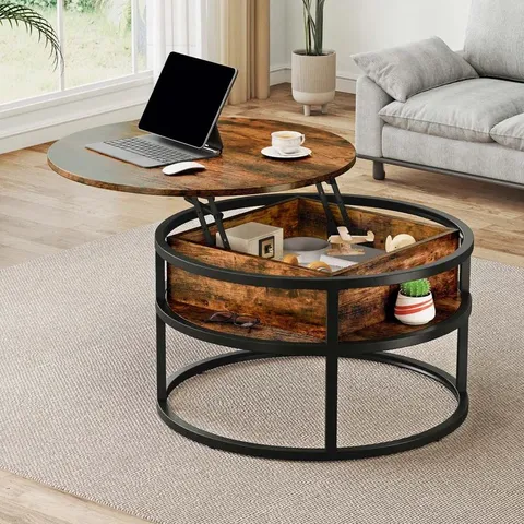 BOXED ROTHWELL LIFT TOP COFFEE TABLE, EXTENDABLE ROUND COCKTAIL TABLE