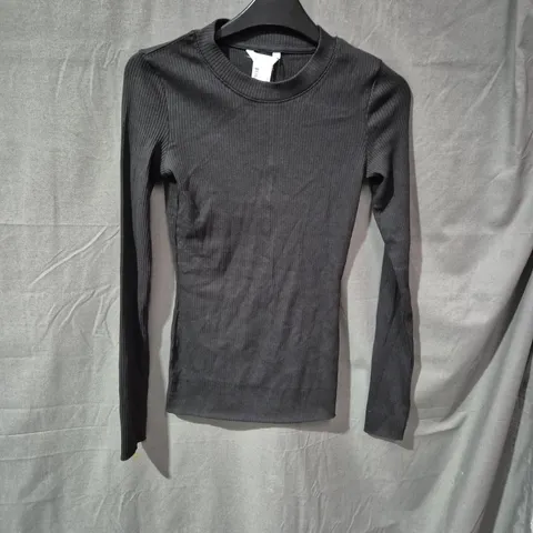ZARA Black Ribbed Knit Long-Sleeve Top – Size S