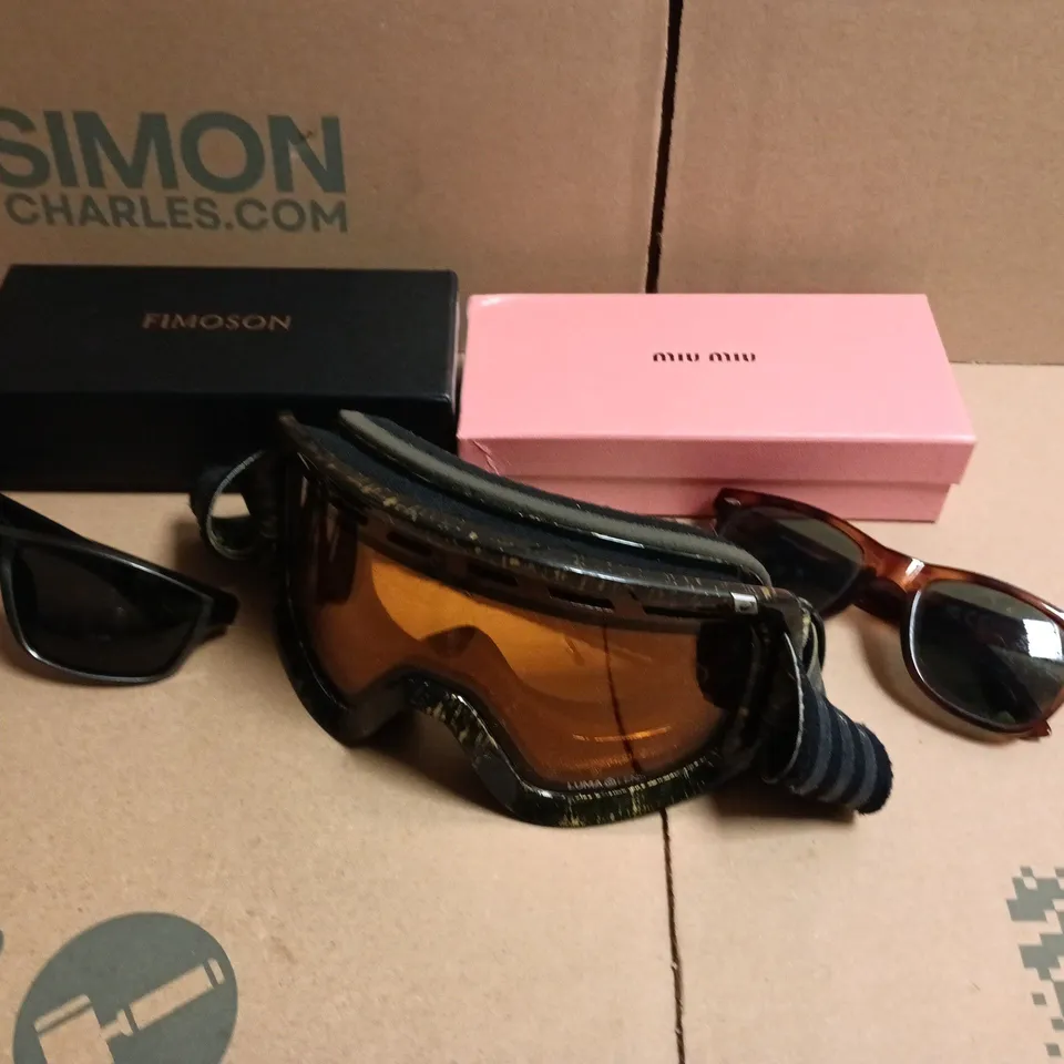 APPROXIMATELY 10 ASSORTED HOUSEHOLD ITEMS TO INCLUDE MIU MIU GLASSES, FIMOSON GLASSES, ETC
