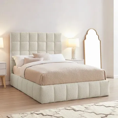 BOXED LIMELIGHT STARLA 5FT KING OTTOMAN BED FRAME, BOUCLE - IVORY (3 BOXES)