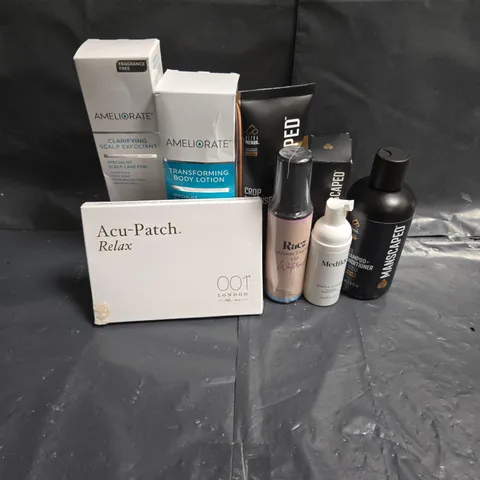 APPROXIMATEY 20 ASSORTED HEALTH AND BEAUTY PRODUCTS TO INCLUDE - MANSCAPED CROP SOOTHER - AMELIORATE CLARIFYING SCALP EXFOLIANT - 001 RELAX ACU-PATCH - ETC