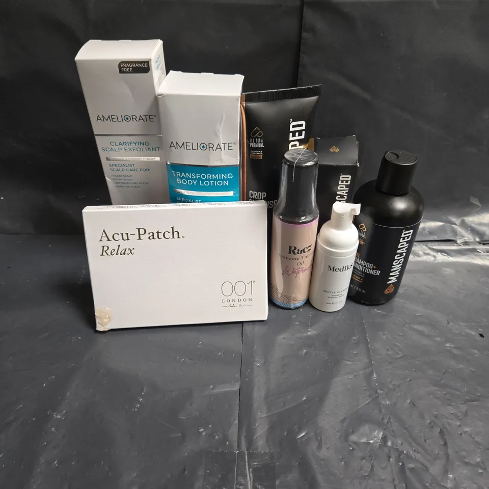 APPROXIMATEY 20 ASSORTED HEALTH AND BEAUTY PRODUCTS TO INCLUDE - MANSCAPED CROP SOOTHER - AMELIORATE CLARIFYING SCALP EXFOLIANT - 001 RELAX ACU-PATCH - ETC