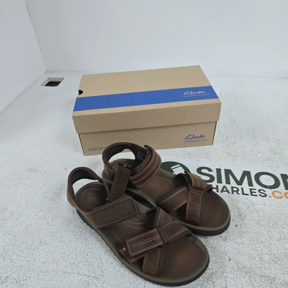 CLARKS WESLEY SHORE LEATHER SANDALS – BROWN, MEN’S UK 9 (EU 43) – BOXED