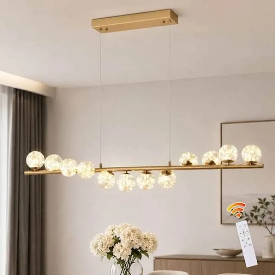 BOXED 50-WATT 12 LIGHT GOLD DIMMABLE INTEGRATED LED PENDANT LIGHT WITH CLEAR GLASS SHADE