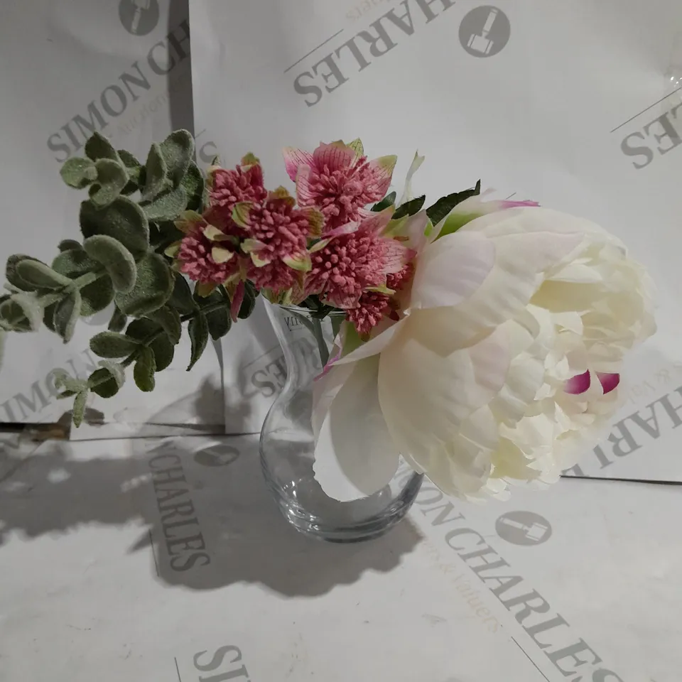 PEONY SMALL VASE AND FAUX FLOWER SET 