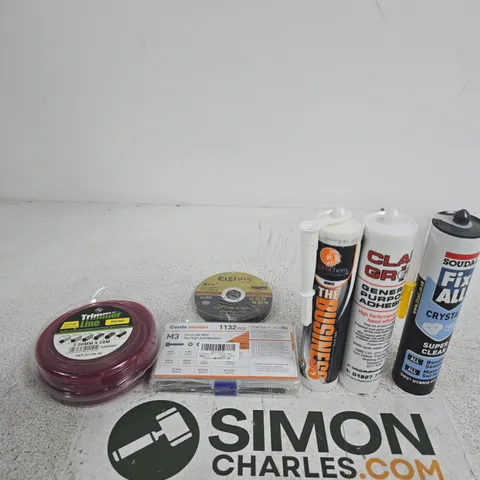 TOTE OF APPROXIMATELY 10 ASSORTED ITEMS INCLUDING SOUDAL FIX ALL BONDING SEALING, CLAD GRIP GENERAL PURPOSE ADHESIVE AND THE BUSINESS SEAL & FIX