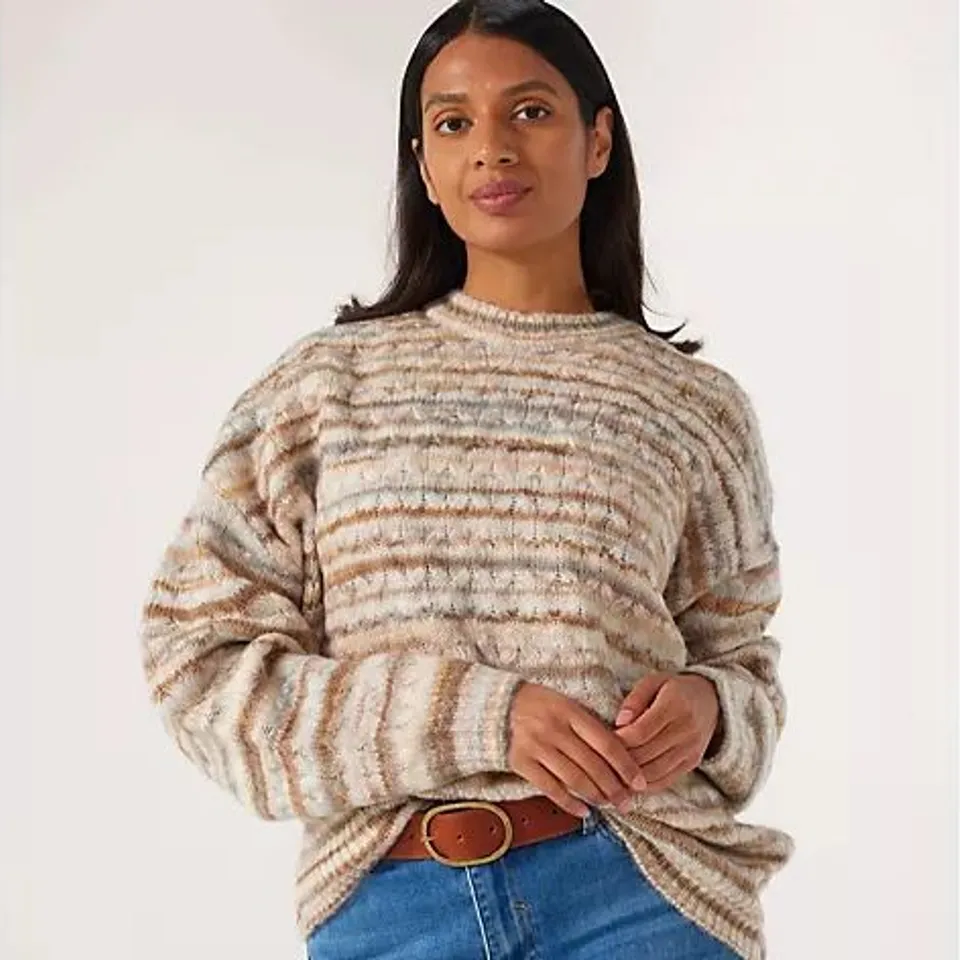 APRICOT WOOL-BLEND STRIPE ARAN JUMPER