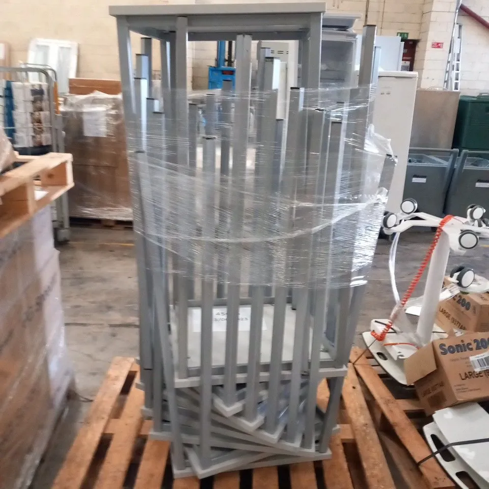 PALLET OF APPROXIMATELY 9 GREY TOPPED SQUARE TALL TABLE