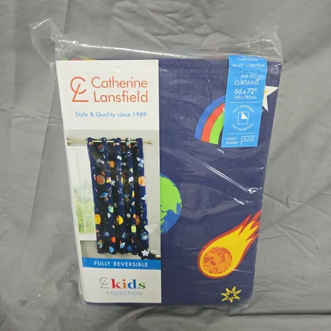 CATHERINE LANSFIELD KIDS CURTAINS – SPACE THEME, EYELET HEADER, FULLY REVERSIBLE, 66X72 INCHES