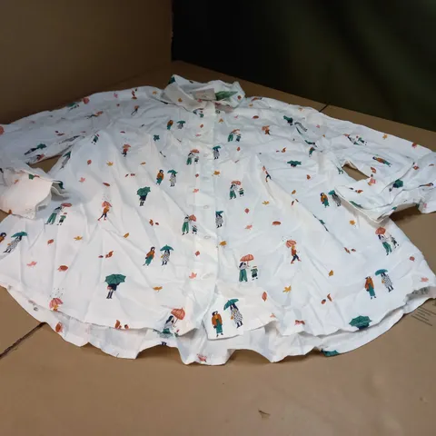 TU WOMAN WHITE/UMBRELLA PRINT WOMENS SHIRT - SIZE 18