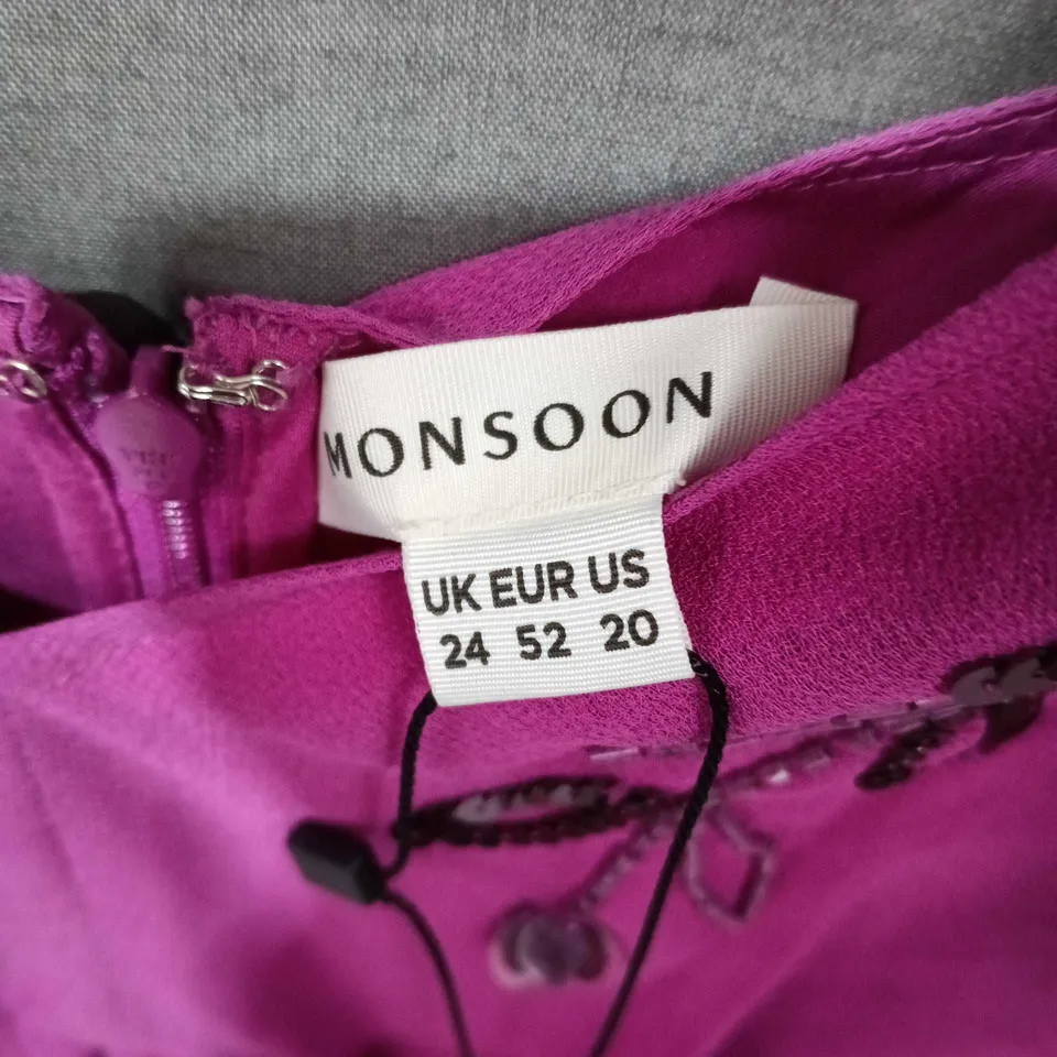 MONSOON WOMEN'S PURPLE DRESS, UK 24 – EMBELLISHED FLORAL BEADWORK