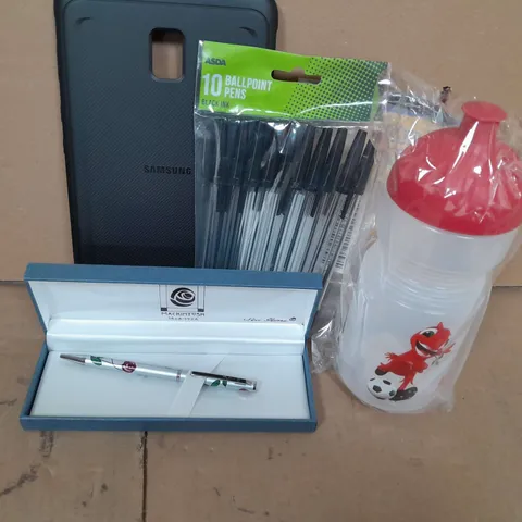 APPROXIMATELY 20 ASSORTED HOUSEHOLD ITEMS TOO INCLUDE PENS, SAMSUNG TABLET CASE , BOTTLE ETC
