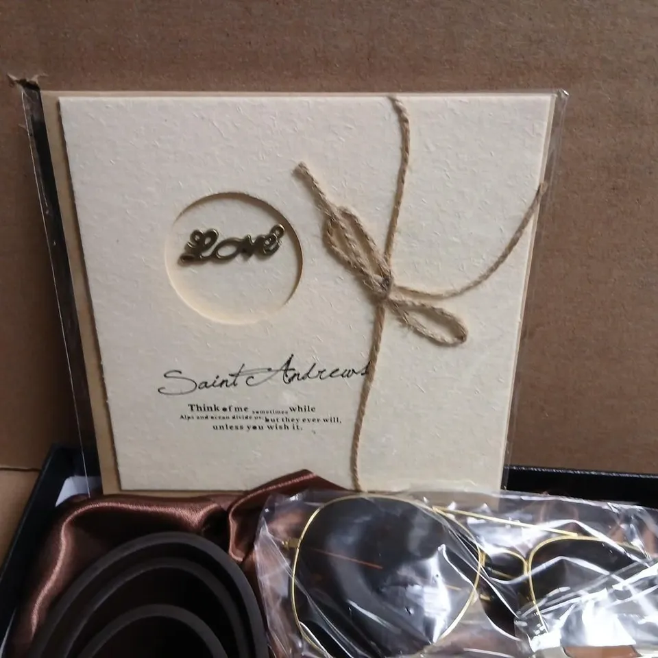 SAINT ANDREWS GIFT SET: WRISTWATCH WITH BROWN LEATHER STRAP, SUNGLASSES, BELT & WALLET