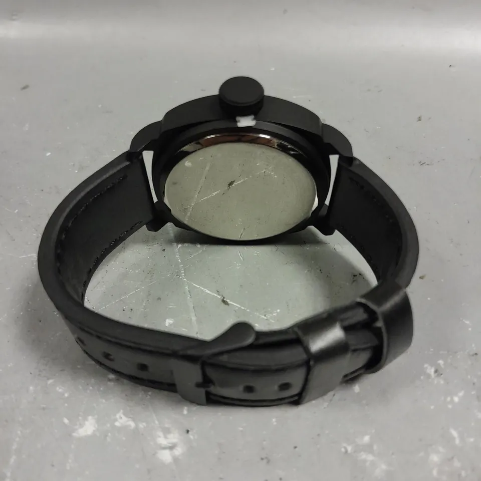 MENS FRANK SCHMIDT WATCH – LARGE BLACK CASE – WHITE PILOT DIAL – BLACK STRAP – 3ATM WATER RESISTANT 