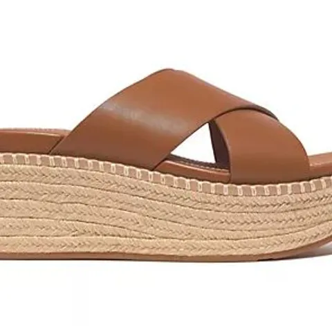 FITFLOP ELOISE ESPADRILLE LEATHER WEDGE CROSS SLIDER TAN SIZE 6