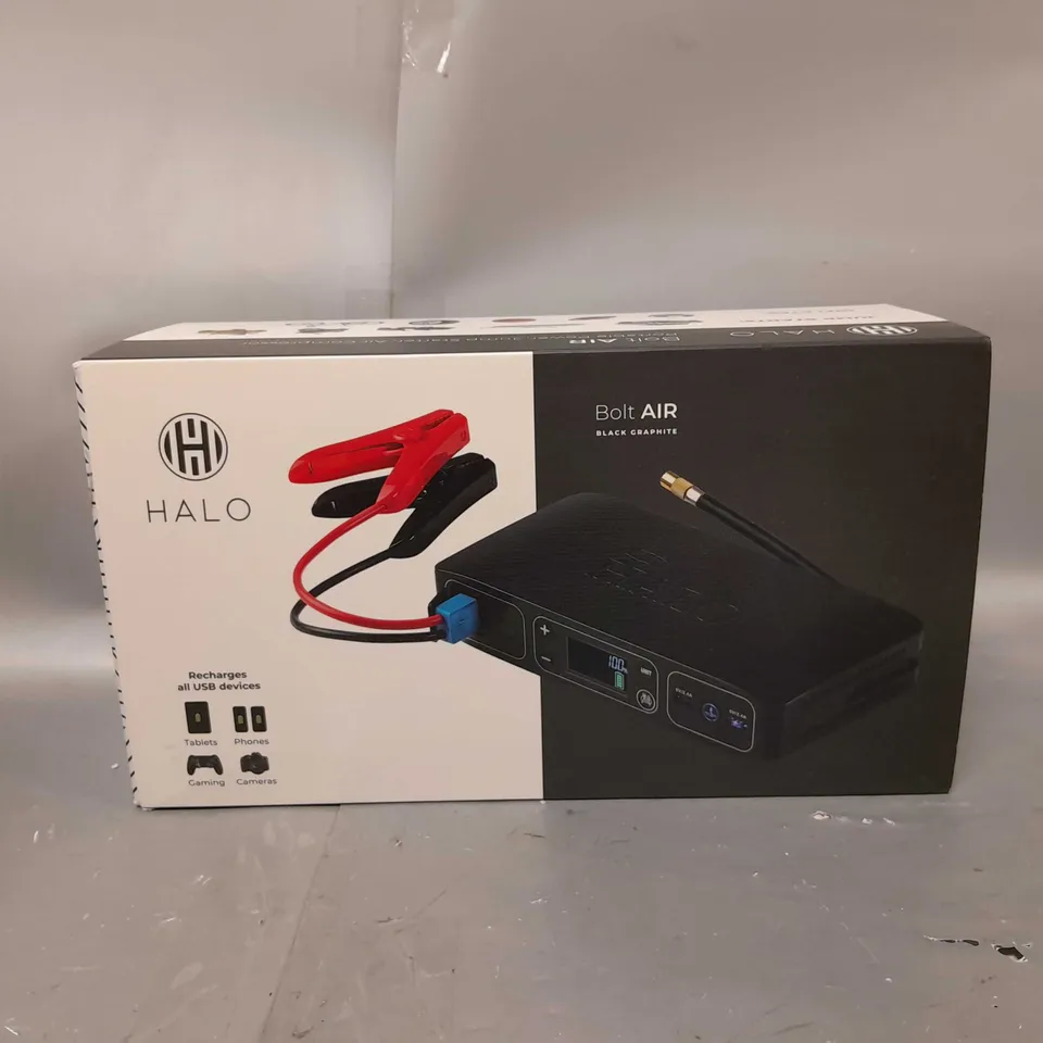 BOXED HALO BOLT AIR CAR JUMP STARTER/AIR PUMP/5K MAH PORTABLE CHARGER