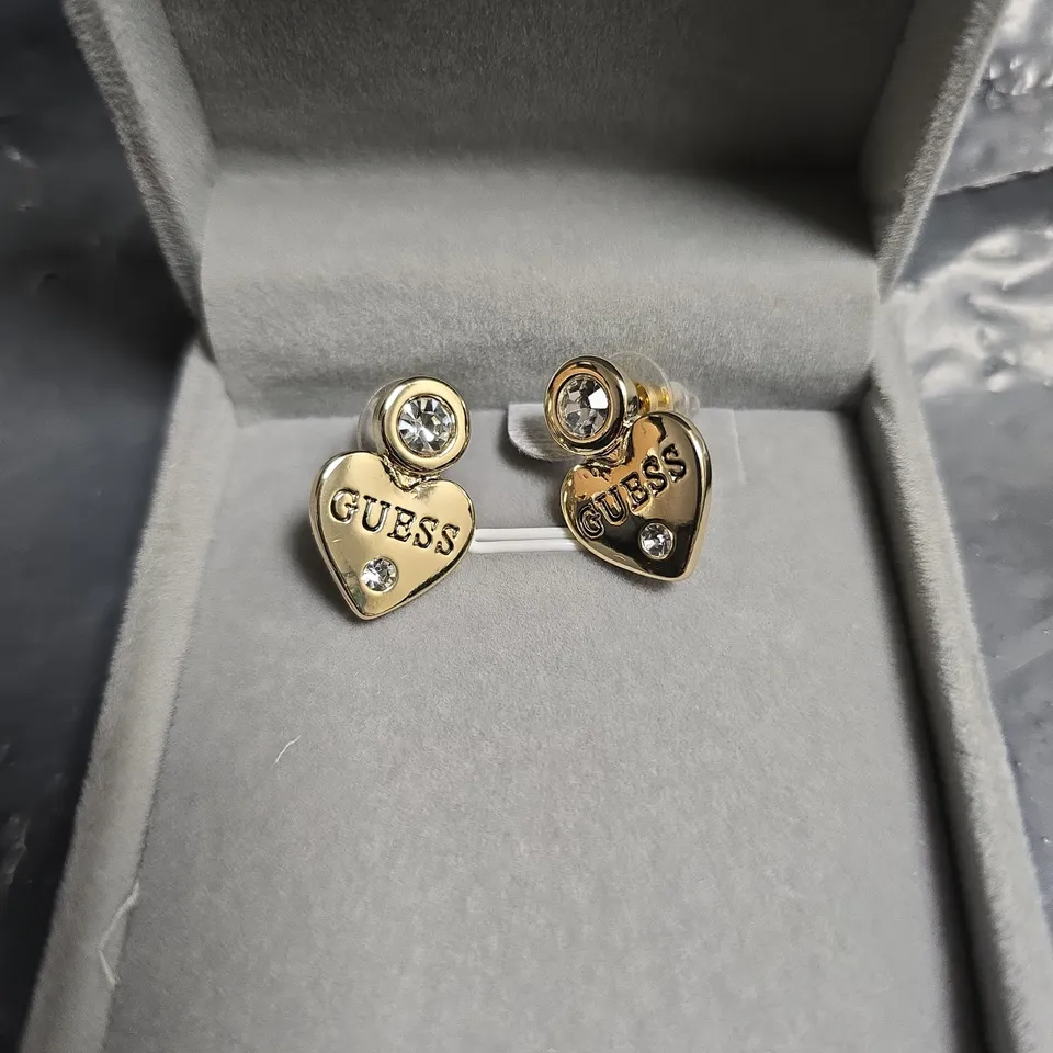 GUESS GOLD-TONE HEART EARRINGS WITH CRYSTALS – PAIR