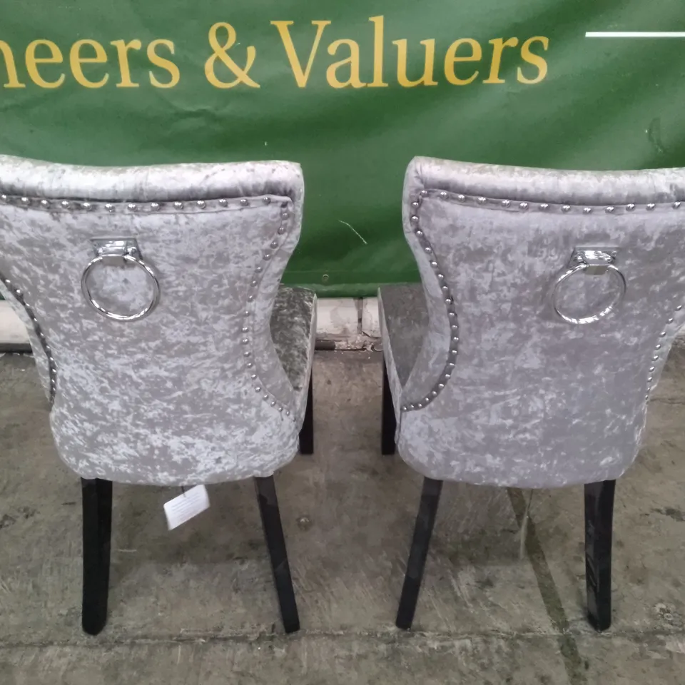 SET OF 2 NEW KENSINGTON SILVER VELVET BUTTON BACK DINING CHAIRS (BLACK LEG)