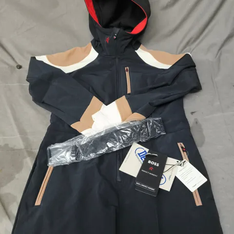 HUGO BOSS SKI SUIT - BLACK WITH TAN/CREAM PANELS, UK 12