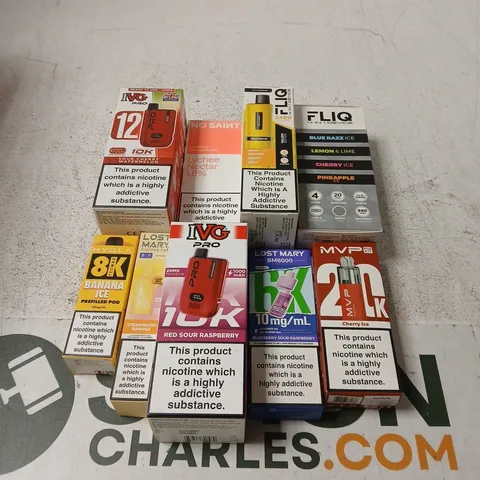 APPROXIMATELY 25 ASSORTED E-CIGARETTE & VAPING ITEMS IN VARIOUS BRANDS TO INCLUDE IVG, LOST MARY, MVP ETC 