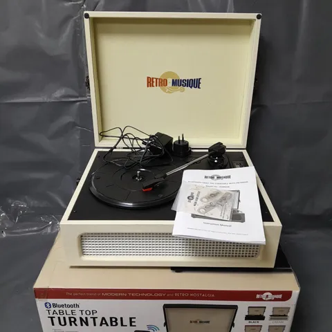 BOXED RETRO MUSIQUE BLUETOOTH TABLE TOP TURNTABLE IN CREAM