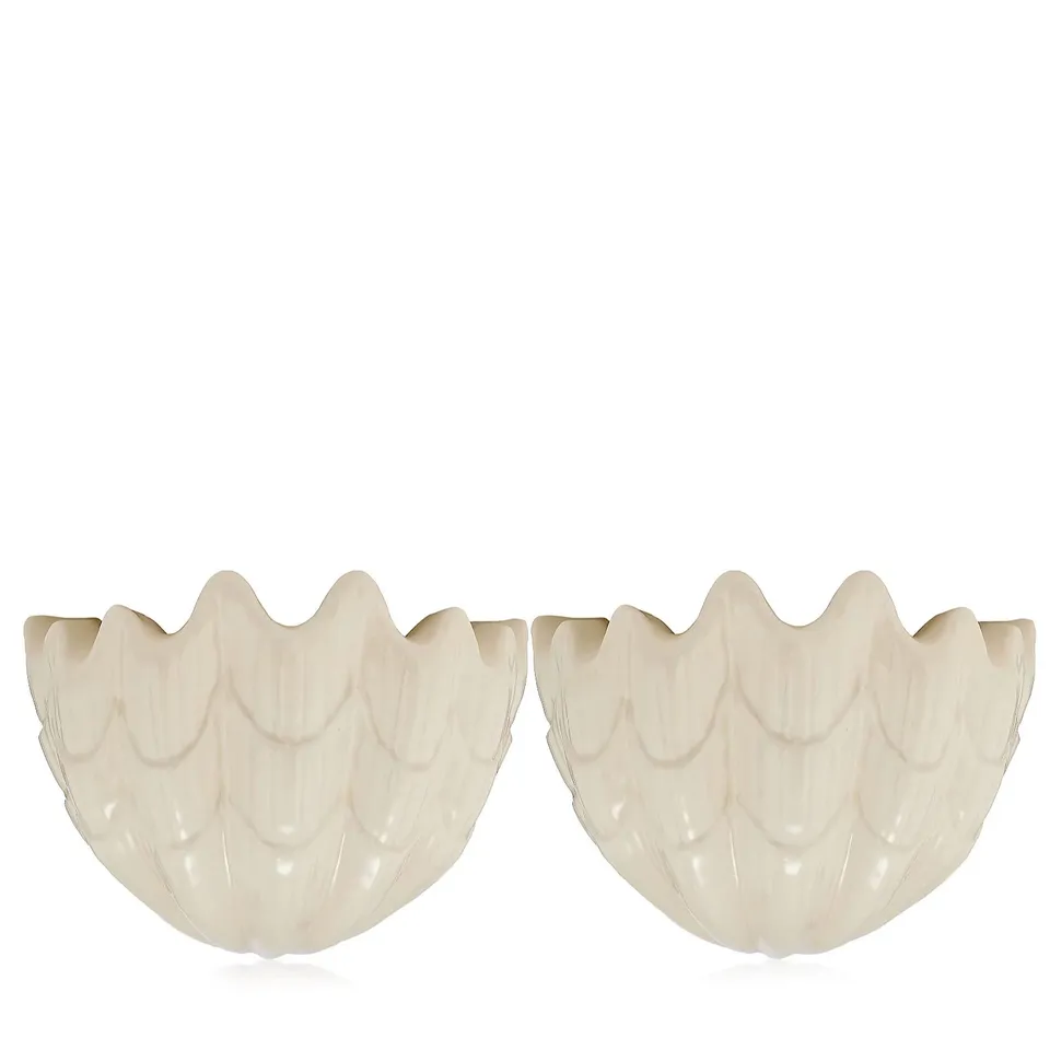 GARDEN STORIES X ANOUSKA SET OF 2 PORCELAIN CLAM SHELL HANGING PLANTER